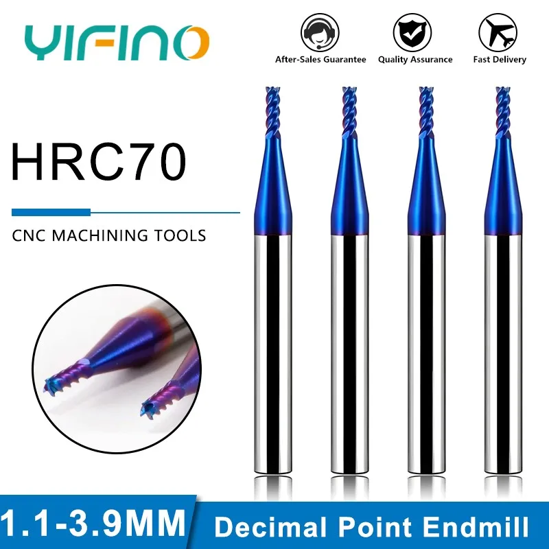 YIFINO HRC70 4-Flute Tungsten Steel Carbide Blue Nano Coating Decimal Point Milling Cutter CNC Machining Center End Mill Tools