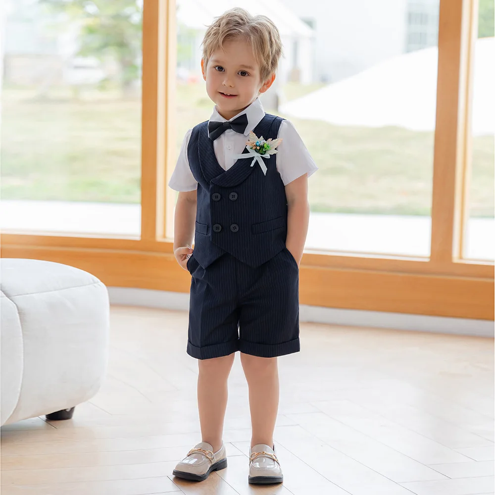 

Boy Child Wedding Suit Children Boy Summer Vest Shorts Bowtie Photograph Suit Formal Elegant Kid Boy Suit 1-10Y Boys Suit Outfit