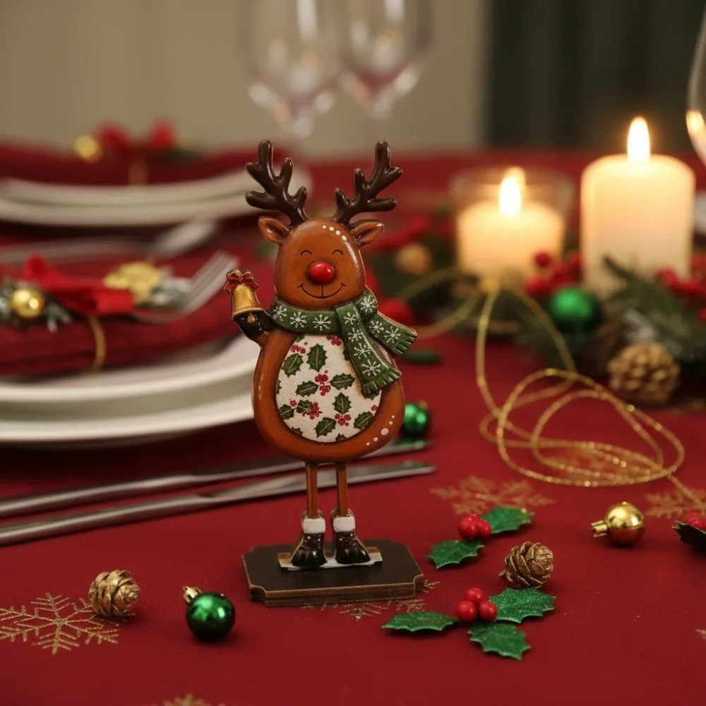 Wooden Santa Claus Tabletop Ornament Rustic Slot in Base Holiday Reindeer Desktop Ornament Cartoon 2D Flat Printing