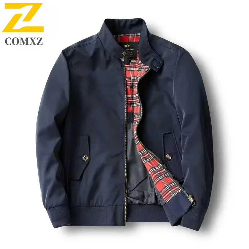 Spring Brand Men's Jacket Solid Color Classic Retro Baseball Suit Coat Men's Street Motorcycle Stand Collar Windproof Jacket 4XL
