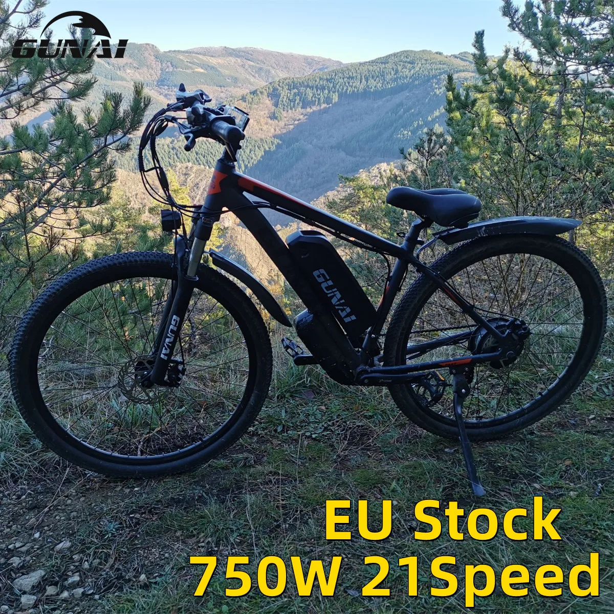 GUNAI 750W Motor Electric Bicycle 29Inch Off-Road Tire 21Speed with 48V 15Ah Battery Dual Disc Brakes Mountain Electric Bike