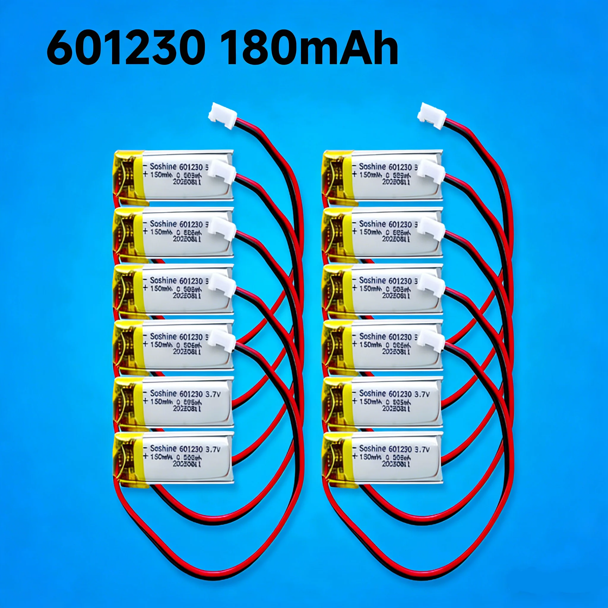 Soshine 601230 180mAh Lipo Wiederaufladbare Batterie 3,7V Lithium-Ionen-Polymer-Akkus für TWS Bluetooth-Kopfhörer Aufnahmegerät Stift MP3