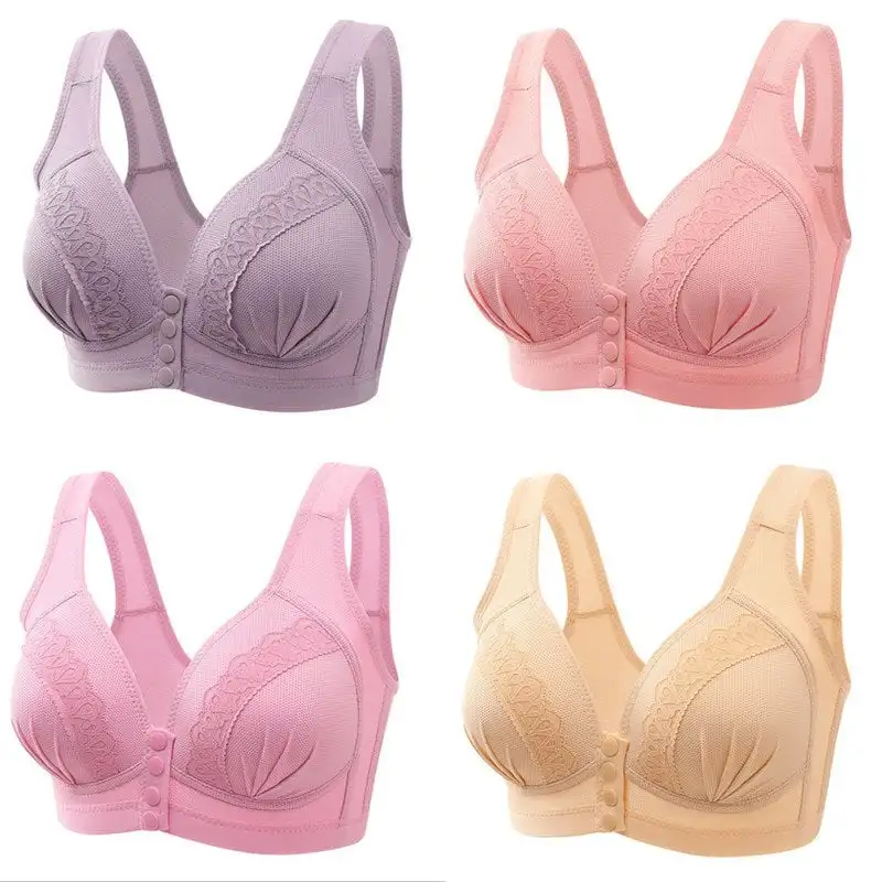 Front Button Breathable Skin Friendly Cotton Bra No Steel Ring Bra Front Snap Bras Women Wirefree Breathable Bras