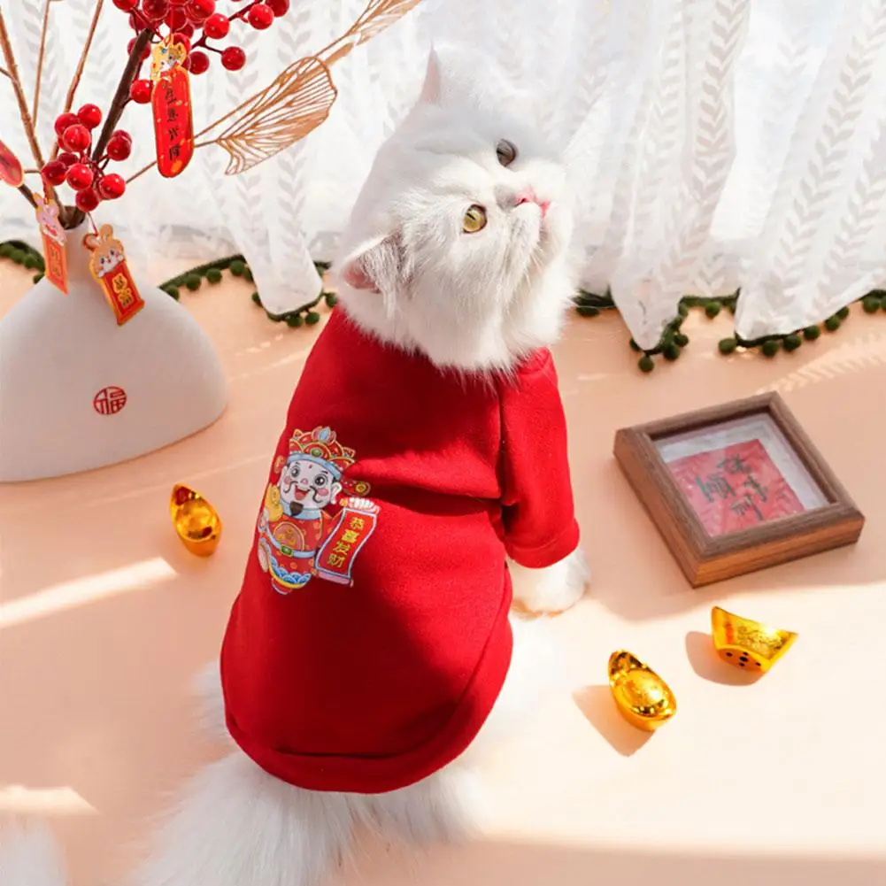 Cat Dog Costume Chinese Style Red Hoodie God Of Wealth New Year Pet Costume Cat Suit Warm Puppy Tang Suit Pet Clothing