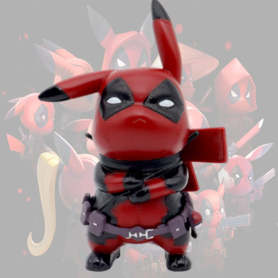 12Cm Kawaii Pikachu Cos Deadpool Anime Personages Q Versie Van Cartoon Animatie Tij Spelen Figuura Desktop Auto Decoratie Pokemon