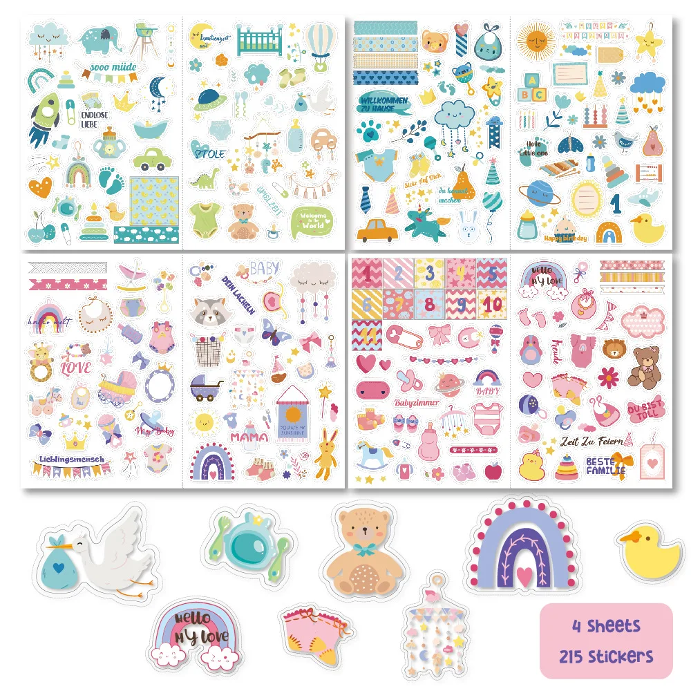 4 sheets/pack Baby Scrapbook Stickers Scrapbooking Baby Girl Boy Sticker for Newborn Baby Clothes,DIY Craft, Photo Album Journal