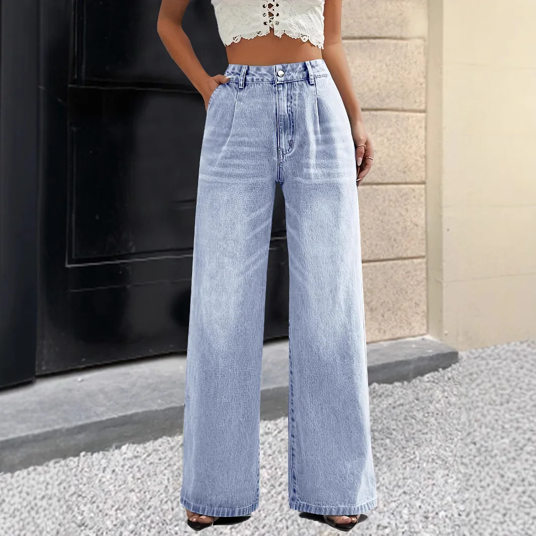 Retro Straight Jeans Women Fashion Washed Denim Pants High Waisted Cowboy Trousers Mom Baggy Jean 2025 Autumn Clothes Pantalones