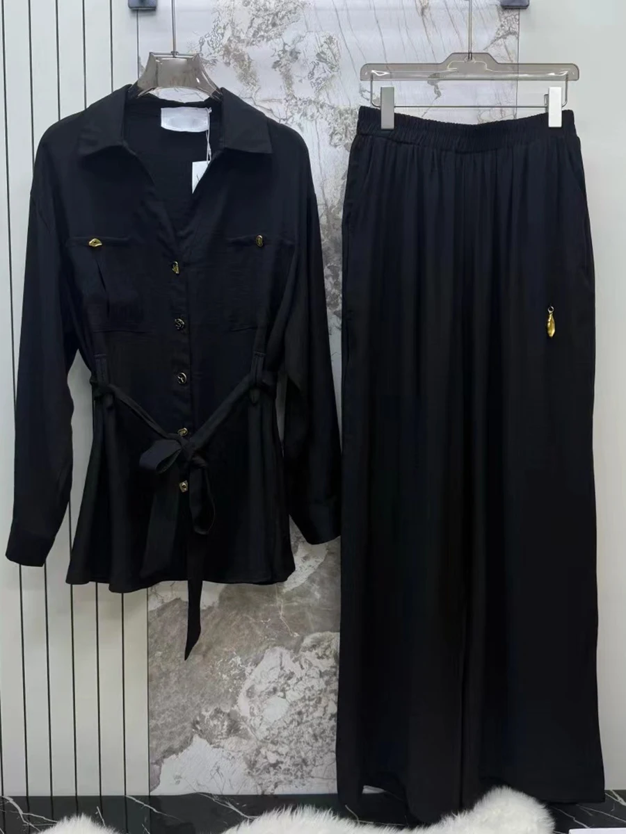 GALCAUR Solid Spliced Pocket Two Piece Set Female Lapel Long Sleeve Shirt Casual Lazy Women's Trousers Sets Autumn Fashion New