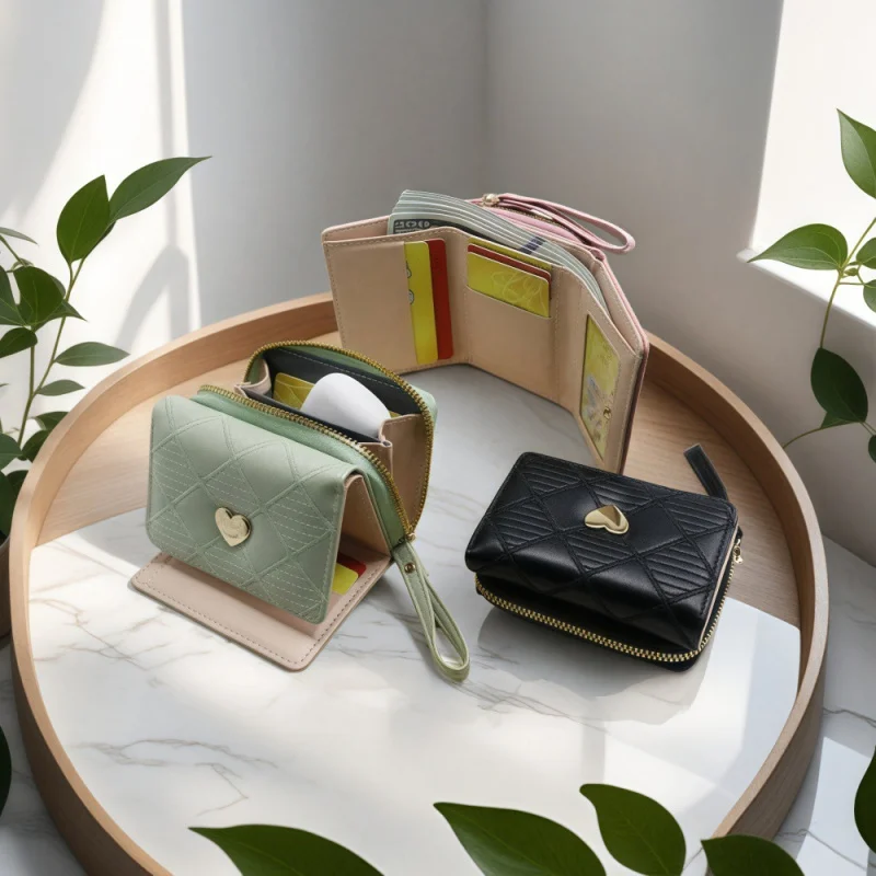 

Tri-Fold Wallet For Women Multi-Card Slots Zippered Compartment Compact Portable Mini Purse RFID Blocking Organizer