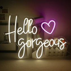 Hello Gorgeous Neon Sign for Birthday Engagement Party Wedding Bachelorette Party Backdrop Decor Wall Decor with Dimmable Switch