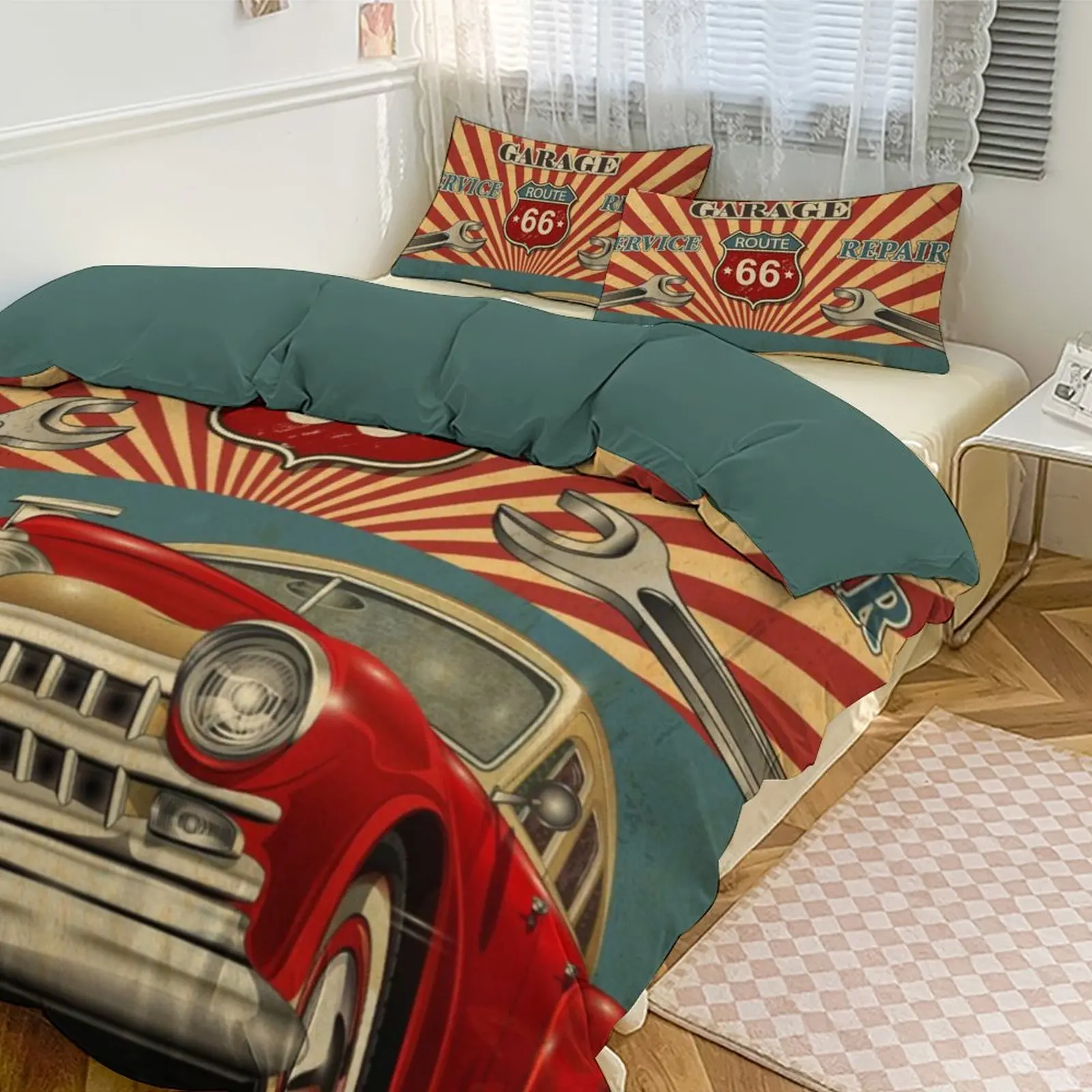 

Vintage Car Thickened Bedding Set, Skin - Friendly, Duvet Cover + 2 Pillowcases