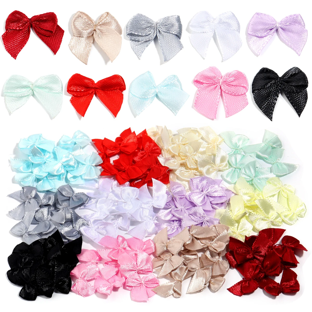 100pcs/lot Polyester Satin Ribbon Bows Colored Mini Ribbon Bow Tie For DIY Handmade Clothes Sewing Party Decoration Supplies