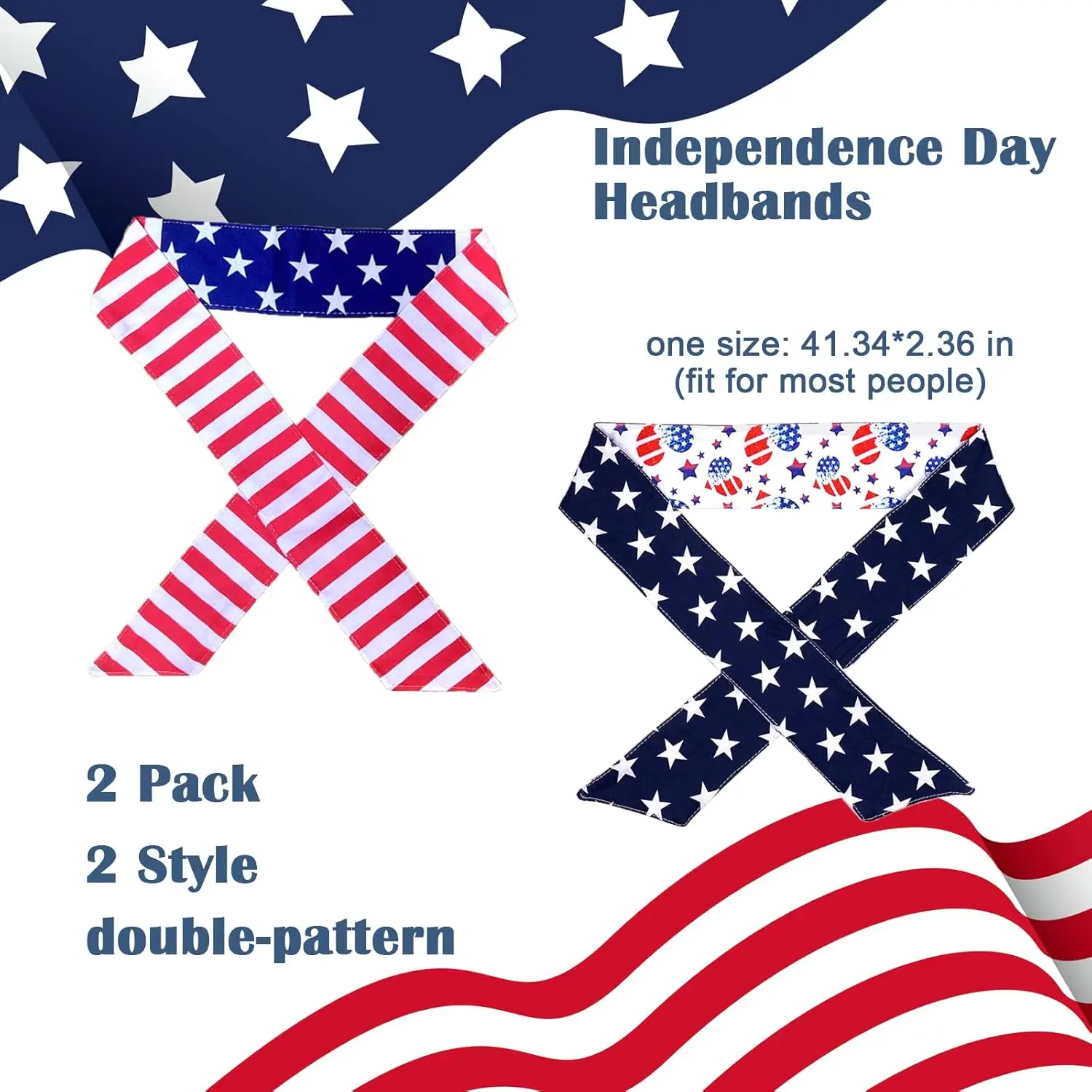 Patriotic Tie Headband American Flag Sports Bandana Head Wraps 4th Of July Head band USA Red White Blue Headband For Men Women