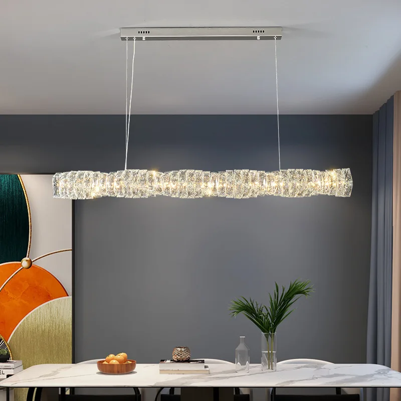 

Modern Simple Luxury Pendant Lights Restaurant Crystal Art Dining Living Room Bar Counter Long Strip Designer Lighting Fixtures