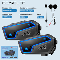 GEARELEC GX10 Motorcycle Intercom Helmet Bluetooth Headset 10 Riders 2km MOTO Communicator Interphone FM Music Sharing PK B4FM-X