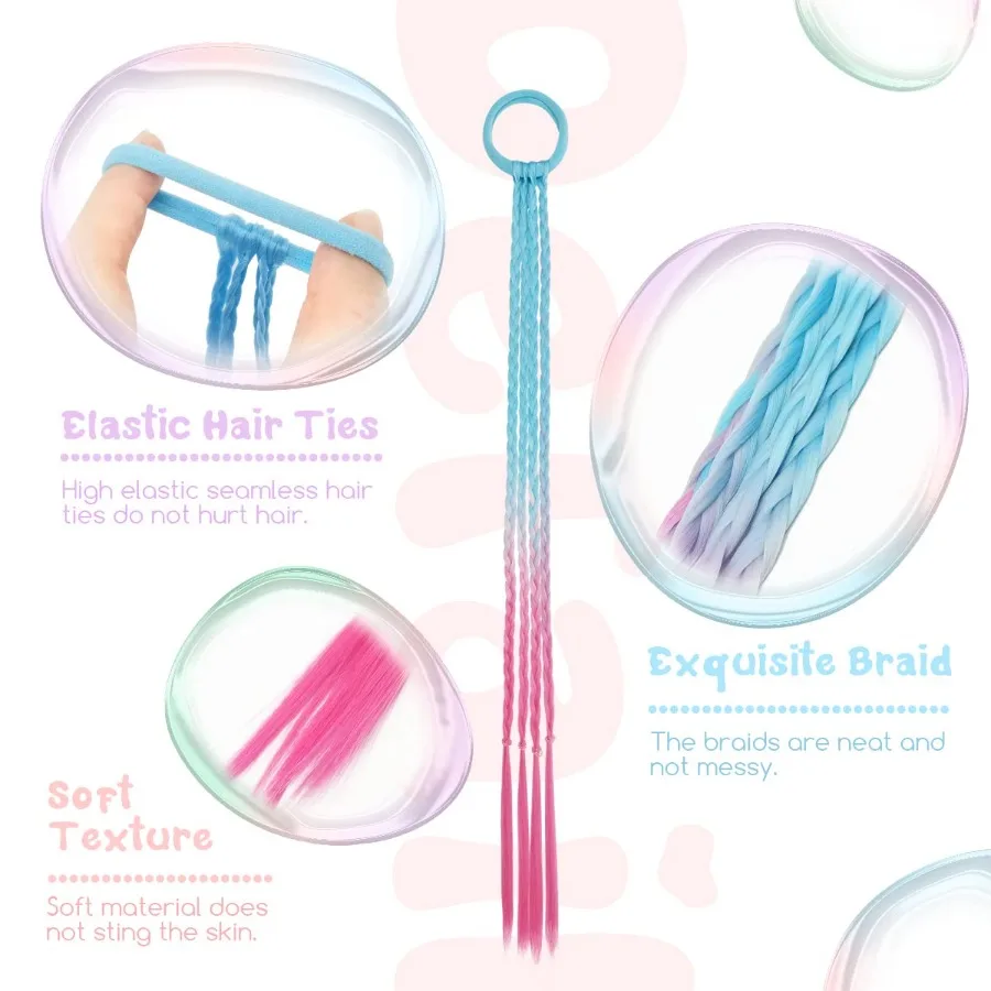 12 قطعة من وصلات الشعر الملونة للفتيات وإكسسوارات الشعر الممتعة والمبتكرة لعيد الشعر المجنون مثالية للمناسبات المدرسية Pa
