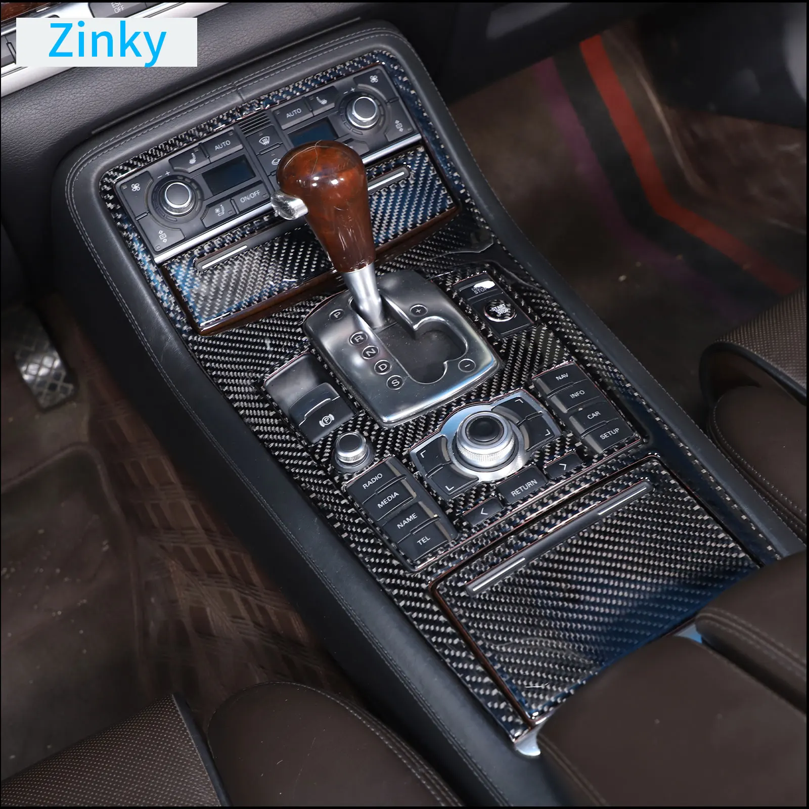 Zinky for Audi A8 D3 D4 2004-2012 Car Central Control Gear Panel Decorative Sticker Soft Carbon Fiber Interior Accessories