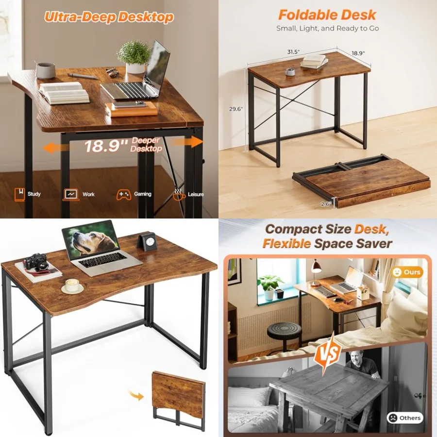 

Folding Desk for Small Spaces, 31.5 Inch Foldable Computer Table, for Home Office, Study, Bedroom, Dorm, Space Saving, Small Wr