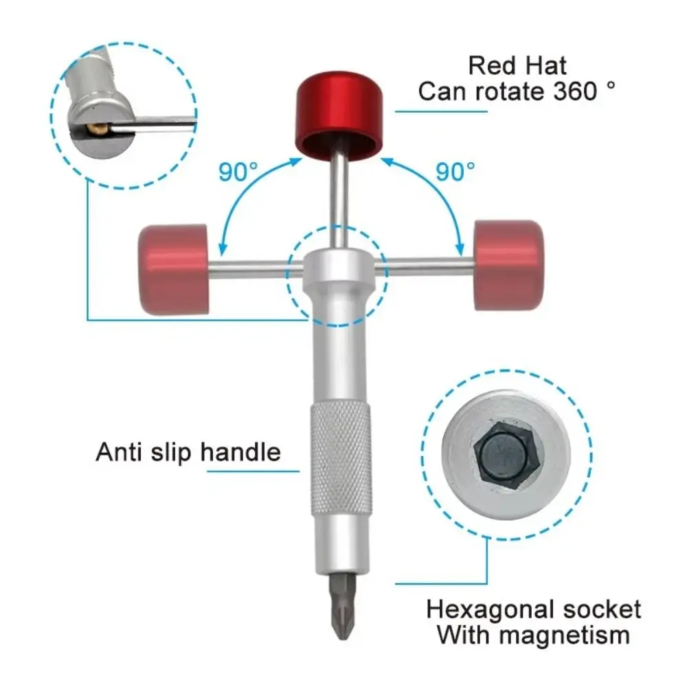 Red Hat Reinforced Screwdriver Handle 180 Degree Rotation Aluminum Turned Screwdriver Repair Tool Non-slip Manual Drilling