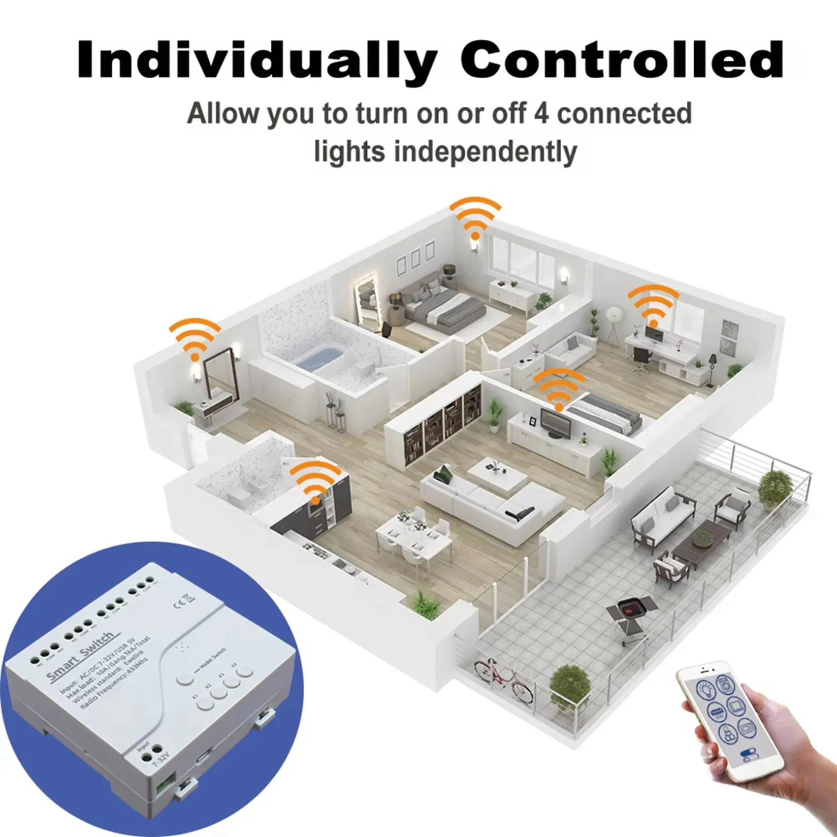 2X Ewelink Smart Remote Control Wifi Switch Module 4CH 7-32V USB 5V Inching Self-Locking RF433 Receive 4 Way Relay