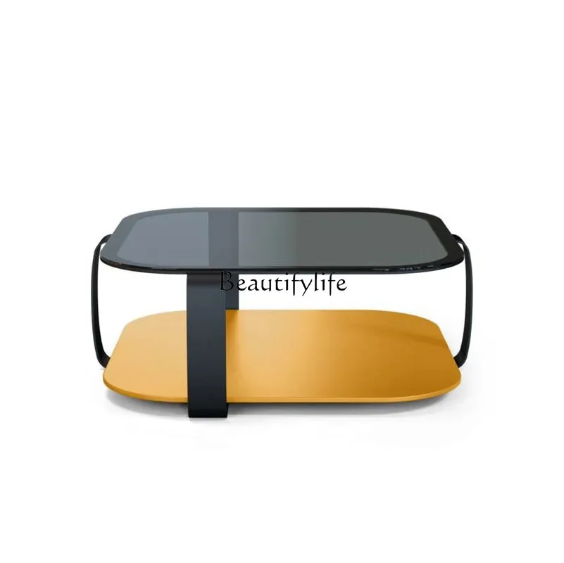 

LDItalian minimalist tempered glass coffee table small apartment living room household special-shaped square tea table