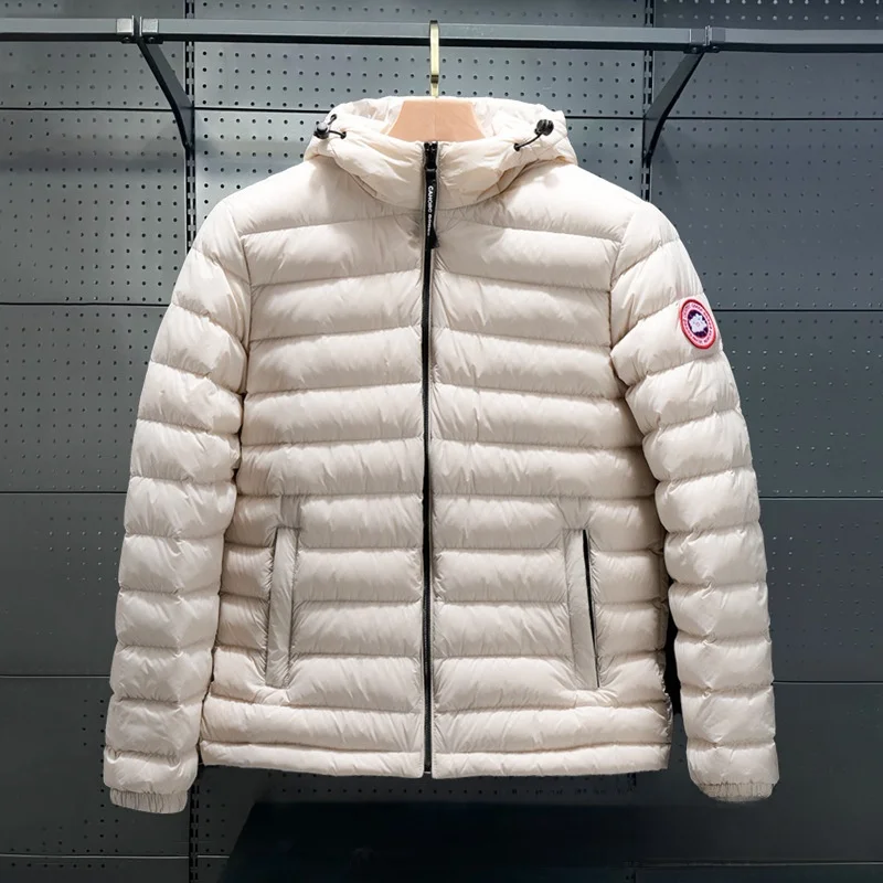 Leichte, schmal geschnittene, kurze Pufferjacke, reine Farbe, Wärme, Kapuze, lässig, modisch, Damen-Oberbekleidung für Paare, Entendaunen