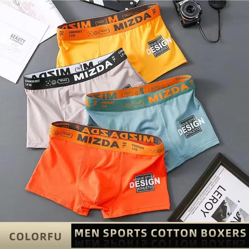 Men Sports Boxers Underpants Underwear White L XL XXL Letters Wide Band Cotton Breathable Fashion Fitness