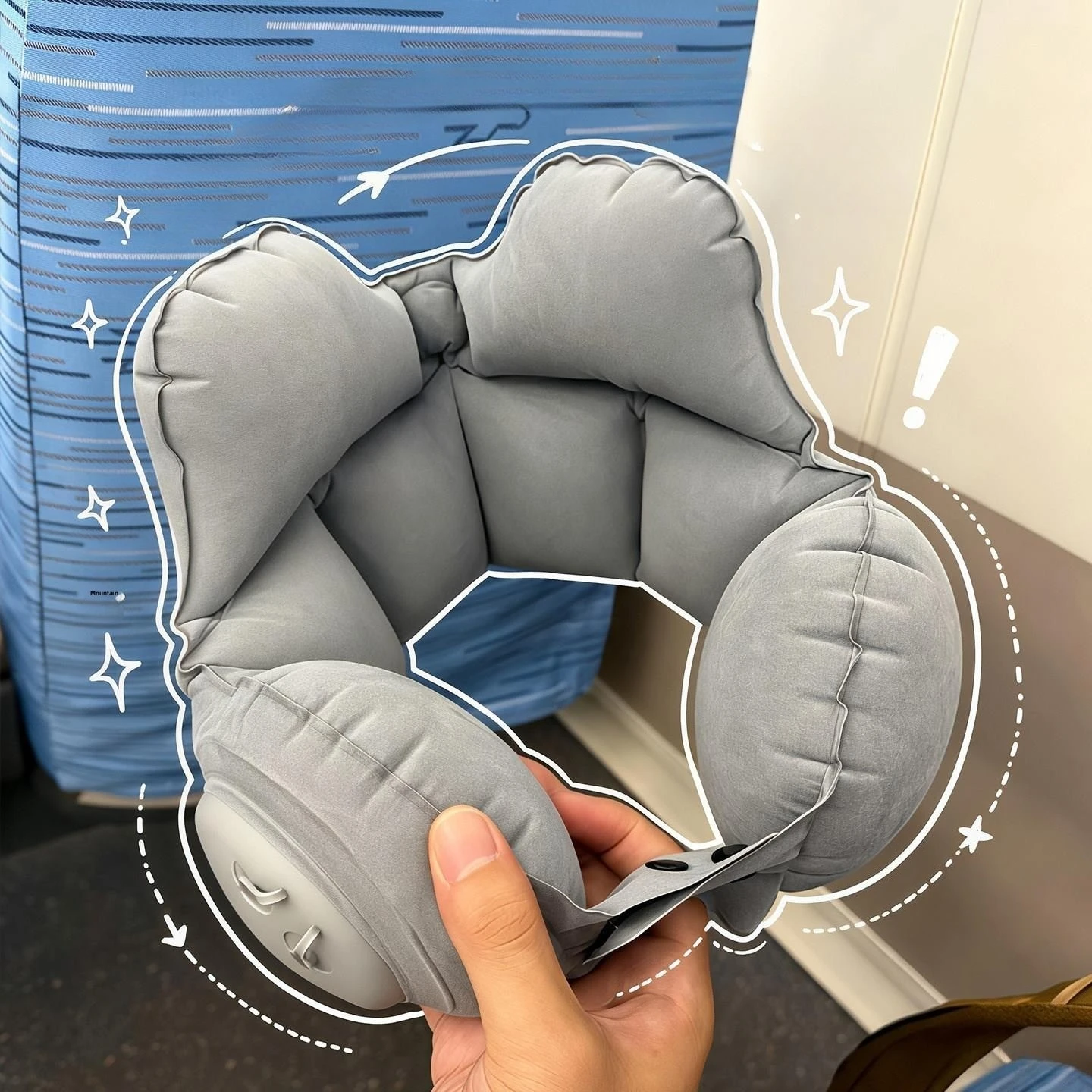 Press Inflate Inflatable Travel Neck Pillow, Crown Shape Flocked U-Shaped Air Pillow for Airplane Train Car Trip