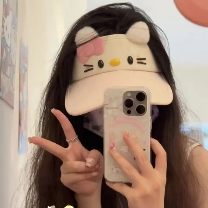 

Милая шляпа Hello Kitty для женщин, летняя, с защитой от УФ-лучей, в стиле аниме, с изображением кошки КТ, для девочек, солнцезащитная, с открытым верхом, аксессуар для одежды, подарок
