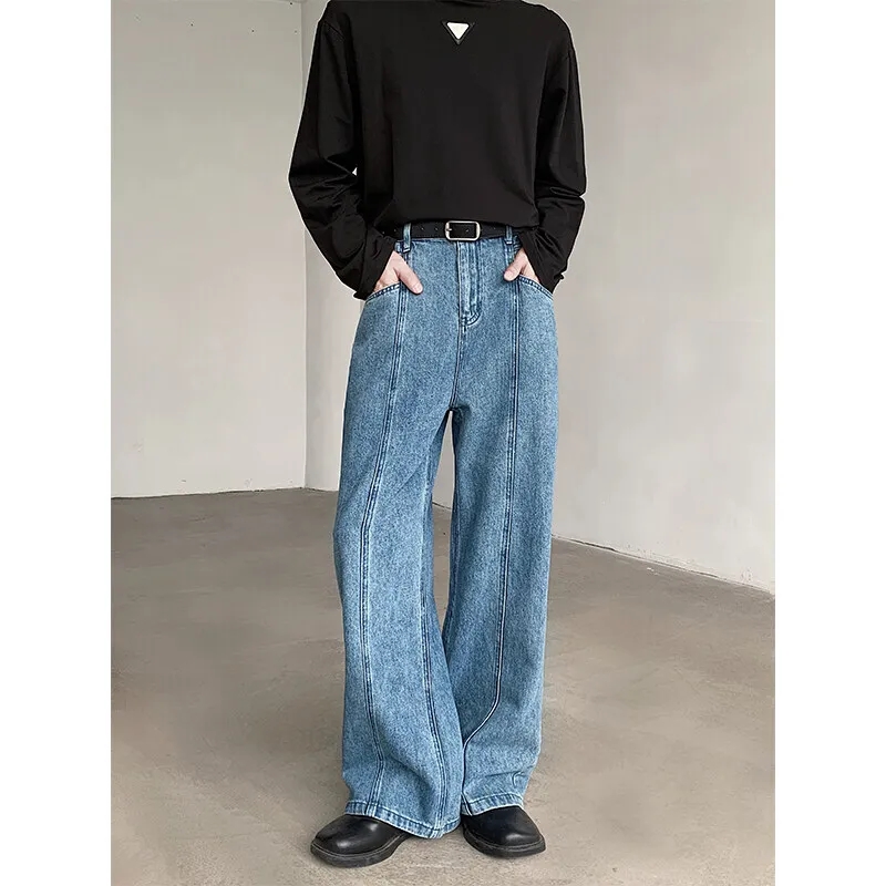 

Baggy Blue Jeans Men Oversized Retro Straight Jeans Men Streetwear Korean Loose Wide Leg Jeans Mens Denim Trousers M-2XL