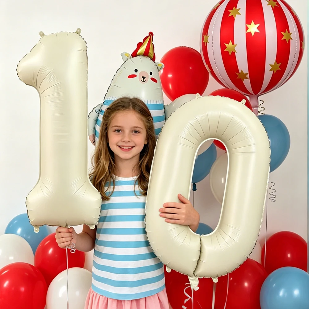 32 inch Milk White Digital Balloon Set Cute Bear Balloon Used for Retro Carnival Parties, Showers, Anniversary, Birthday Decor - view 4