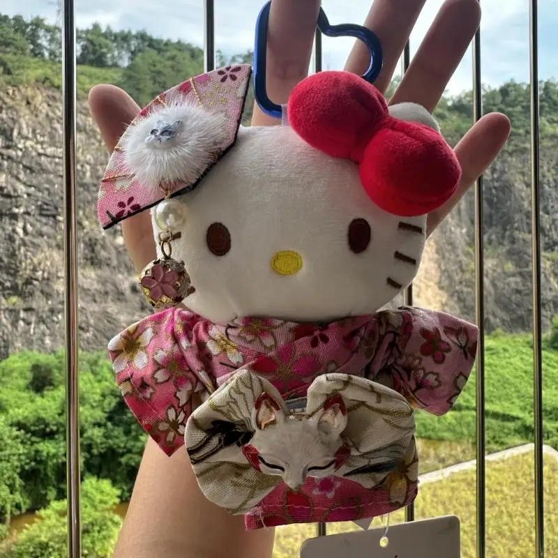 Sanrio Hello Kitty Pp Cotton Kimono Doll Palm Toy Desktop Decoration Doll Backpack Zipper Pendant Friend Brithday Ideal Gift