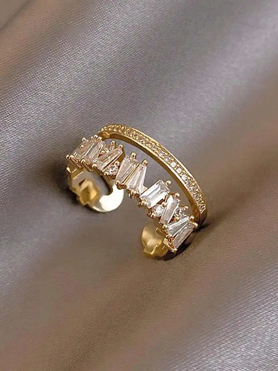

Dainty Double Layer Asymmetrical Open Ring With Cubic Zirconia