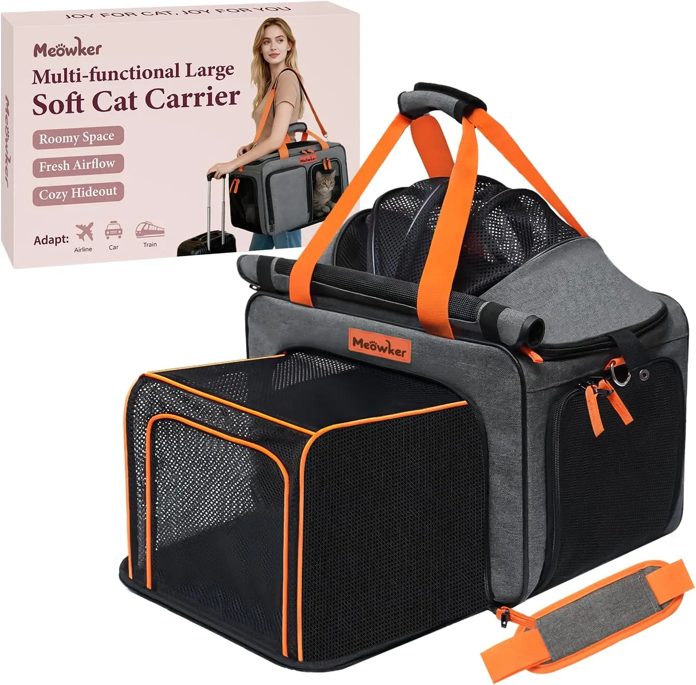 

Cat Pet Carrier Soft Sided Bag Airline Approved, Foldable Travel Large Carrier for Small Kittens Medium Cats Up to 13 Lbs, Ex