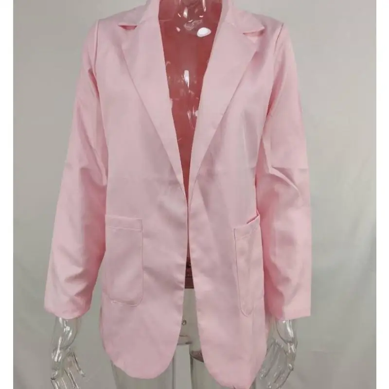 Blazer a maniche lunghe in tinta unita Cardigan tascabile sottile colletto rovesciato cappotto da donna pendolarismo abbigliamento da lavoro Casual autunno