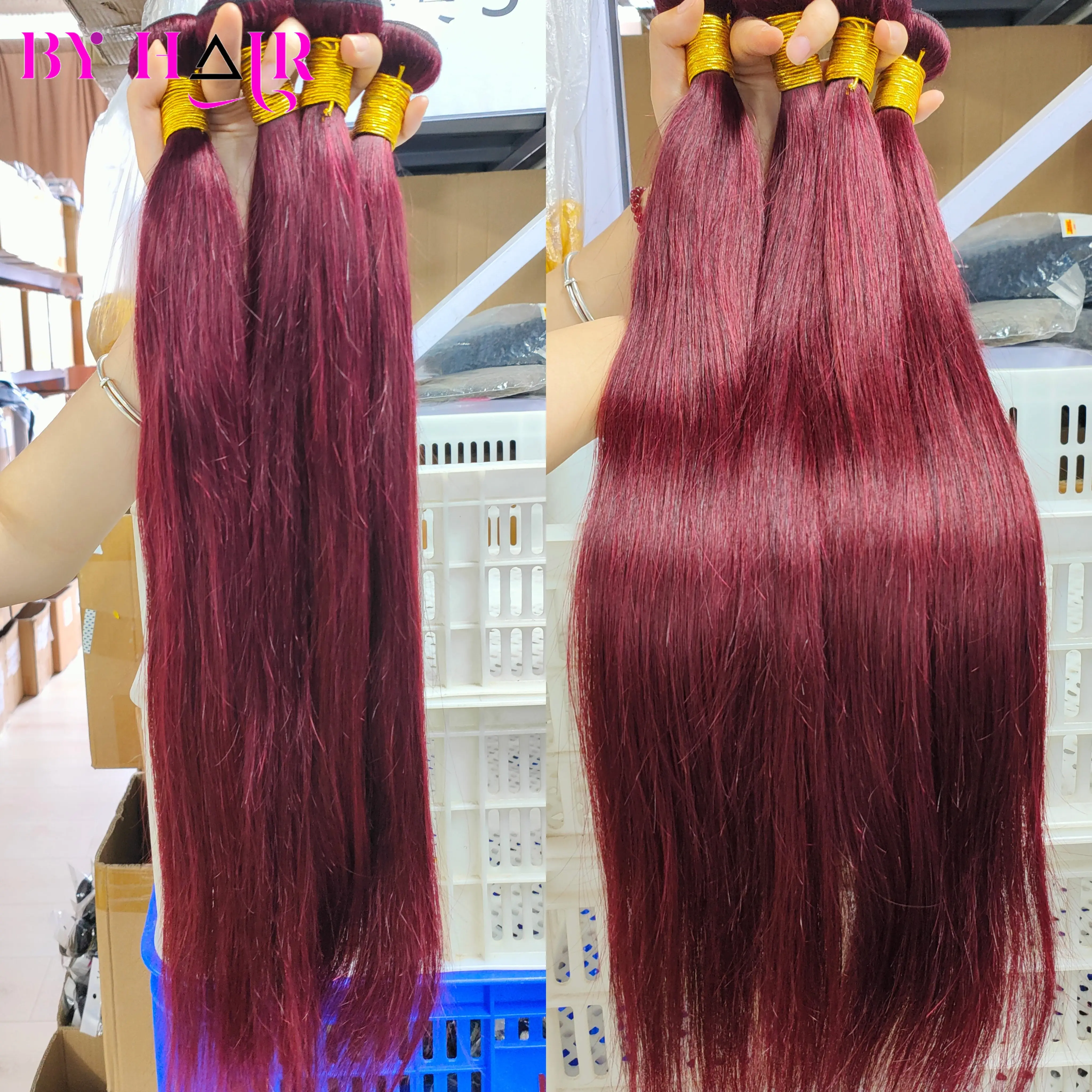 Burgundy 99J Straight Wave Bundles 100% Human Hair Colored Brazilian Remy Hair Extensions Weave 1/3/4PCS 26 Inch Raw Human Hair