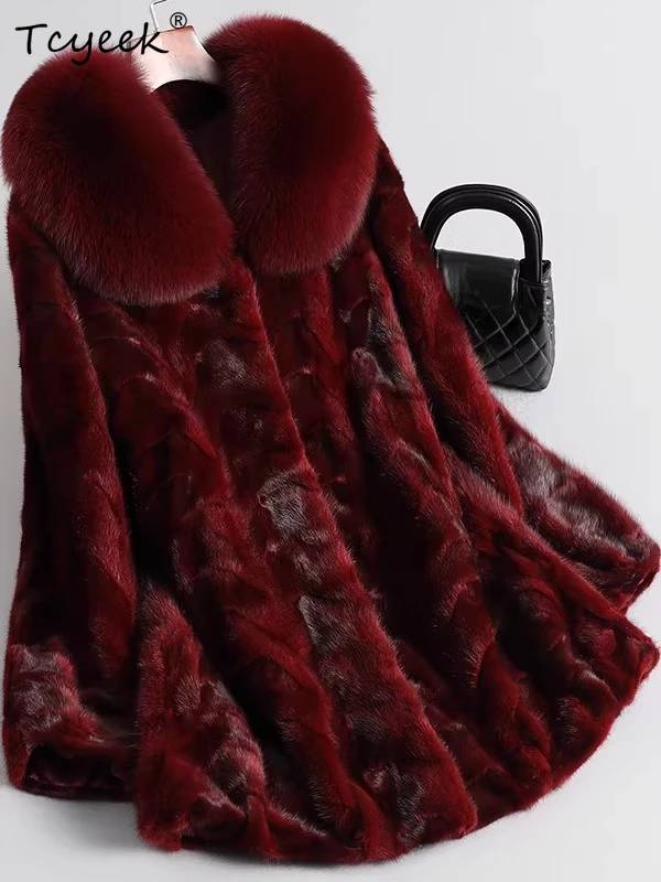 

Tcyeek, шуба из 100% натурального норкового меха, женская зимняя одежда, теплые женские пальто из натурального меха, новая верхняя одежда, 2025 г., средней длины Fourrure Femme