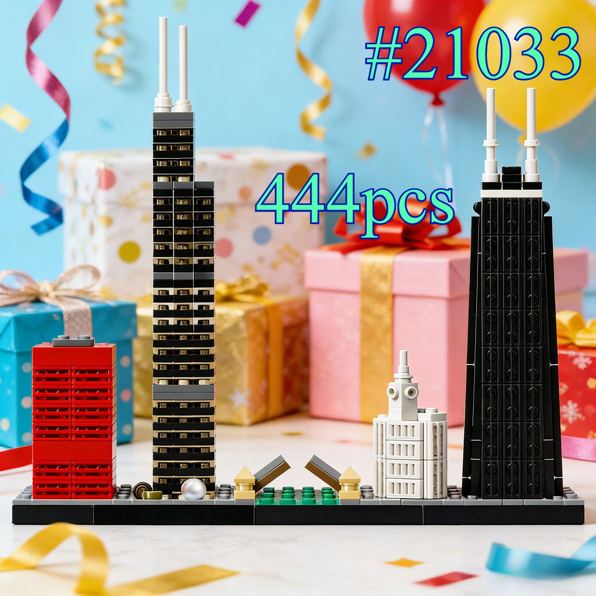 ชุดตัวต่อเมืองชิคาโกอันงดงาม 21033 เหมาะสำหรับเป็นของขวัญคริสต์มาส ใช้ร่วมกับตัวต่อเลโก้ได้ จำนวน 444 ชิ้น