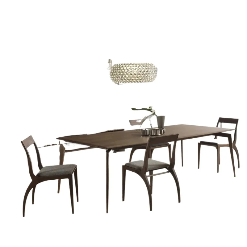 

Italian minimalist dining table black walnut Nordic all solid wood rectangular dining table log designer