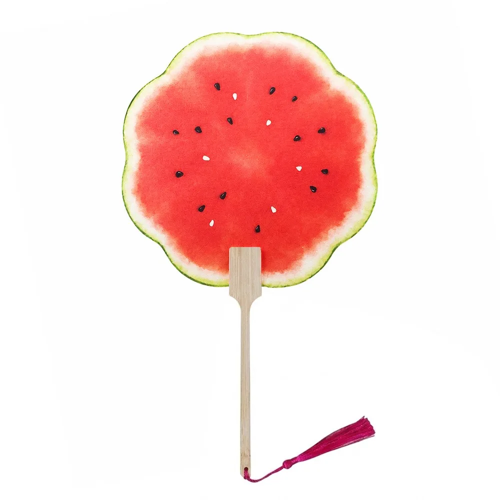 

Creative Double Side Handheld Fan Cartoon Fruit Wood Handle Fruit Fan Multicolor PVC Circular Fan Photo Props