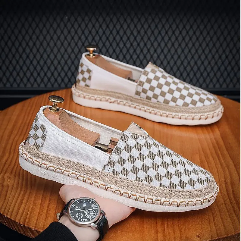 Women Plaid Slip on Shoes New Breathable Canvas Fisherman Flats Casual Cloth Loafers Low Cut