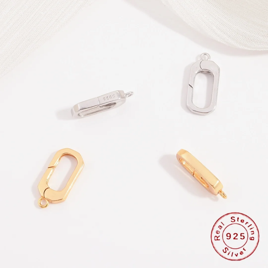 Cierre Universal Rectangular de plata de ley S925, pulsera y collar hechos a mano, Material de cierre de resorte SK149