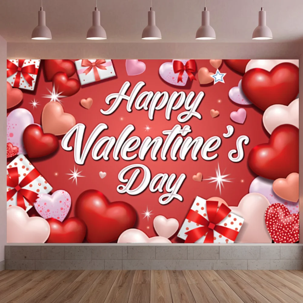 Happy Valentines Day Banner Love Balloon Gift Valentine's Day Party Wedding Decoration For Girlfriend Photo Background Backdrop