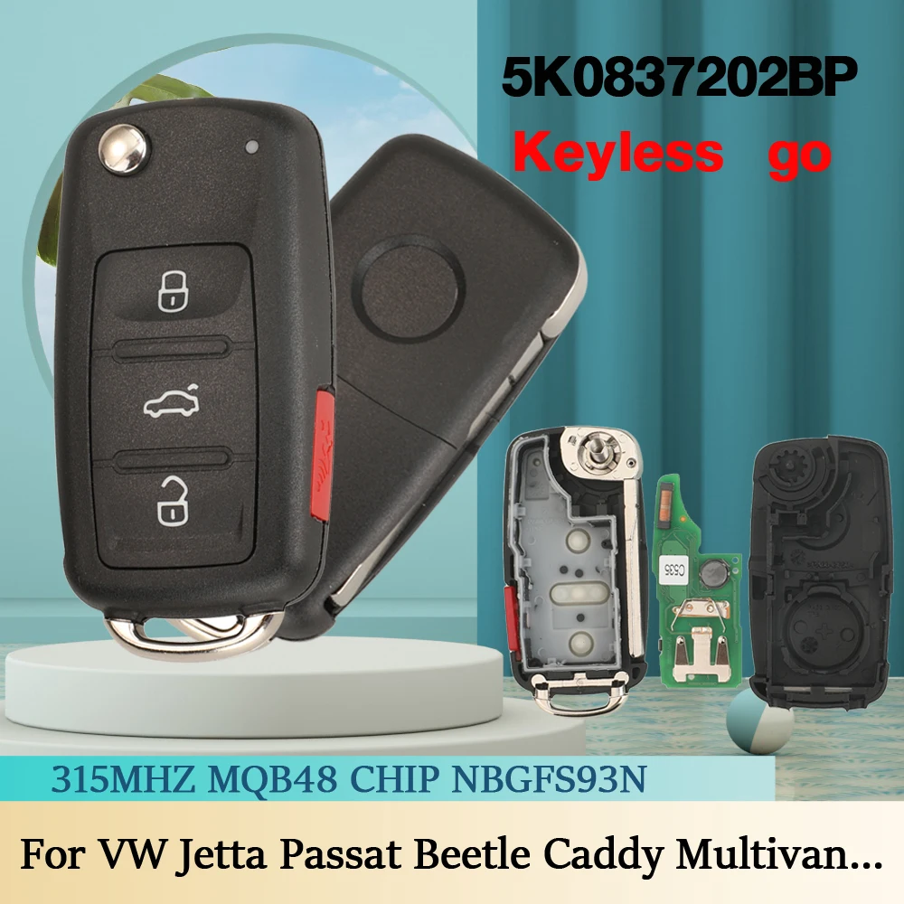 

jingyuqin 5K0837202BP 315Mhz MQB48 Keyless Go Car Key For VW Jetta Passat Beetle Caddy Multivan Transporter Tiguan 2016-2019