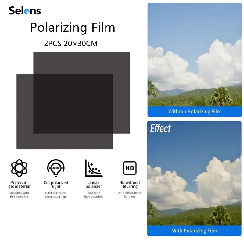 

Selens 20x30cm Polarizing Film Sheets Photography Adhesive Polarizer LCD Screen Educational Physics Linear Polarizing Filter