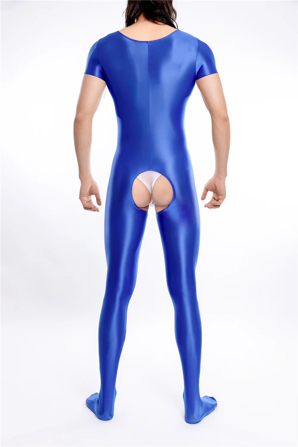XL للجنسين لامعة الجسم الجورب قصيرة الأكمام Catsuit مرونة مفتوحة المنشعب ارتداءها الجوارب مثير يوتار الملتصقة بذلة Untiard