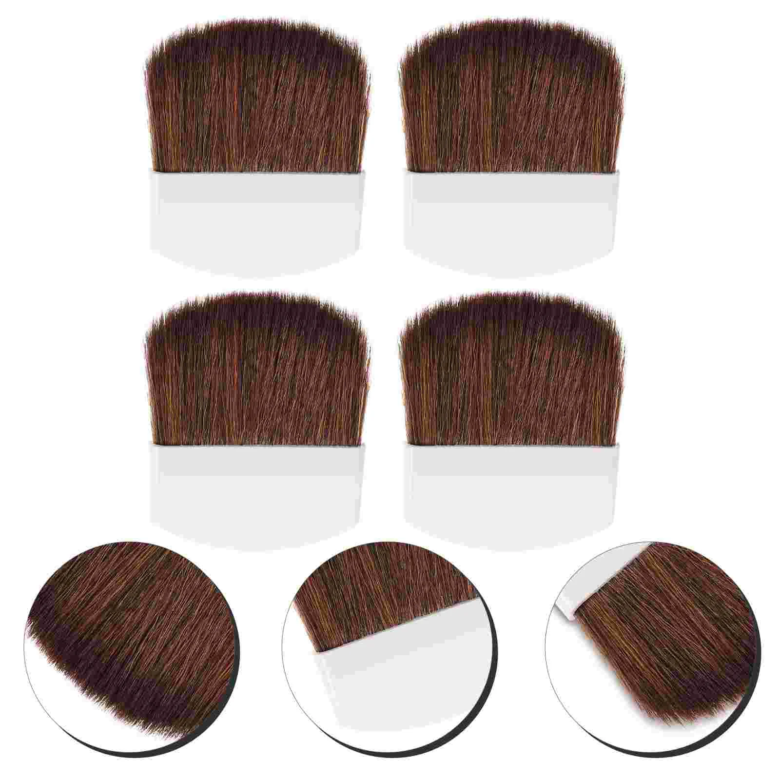 4 Stuks Halfronde Vierkante Vlok Platte Poederborstel Blush Mini Make-Up 4 Stuks (Zwart Handvat Bruin Haar) Voor Gezicht Kleine Paardenwangen