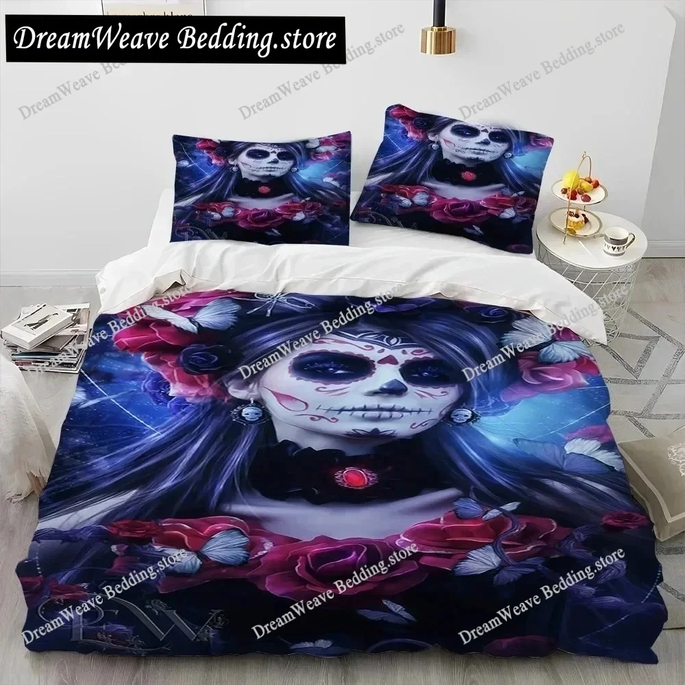 

3D Horror Gothic Female Skull Dead Girl Comforter Bedding Set,Duvet Cover Bed Set Quilt Cover Home Textileextile Luxury Gift