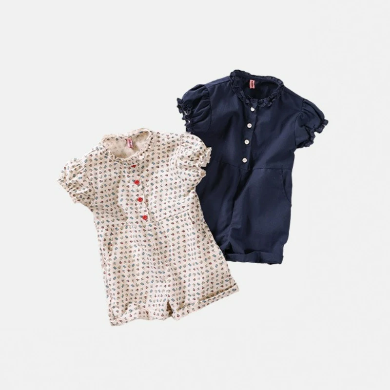 

Корейский комбинезон для девочек, лето 2025 года, хлопковая одежда с короткими рукавами, короткие штаны, комбинезон, удобный цельный наряд для малышей