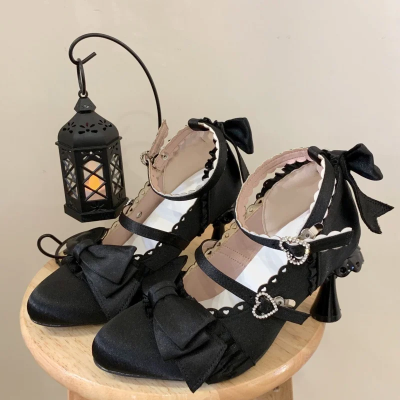 

Girls sweet round black Platform lolita Shoes for girls High Heel LoliShoes